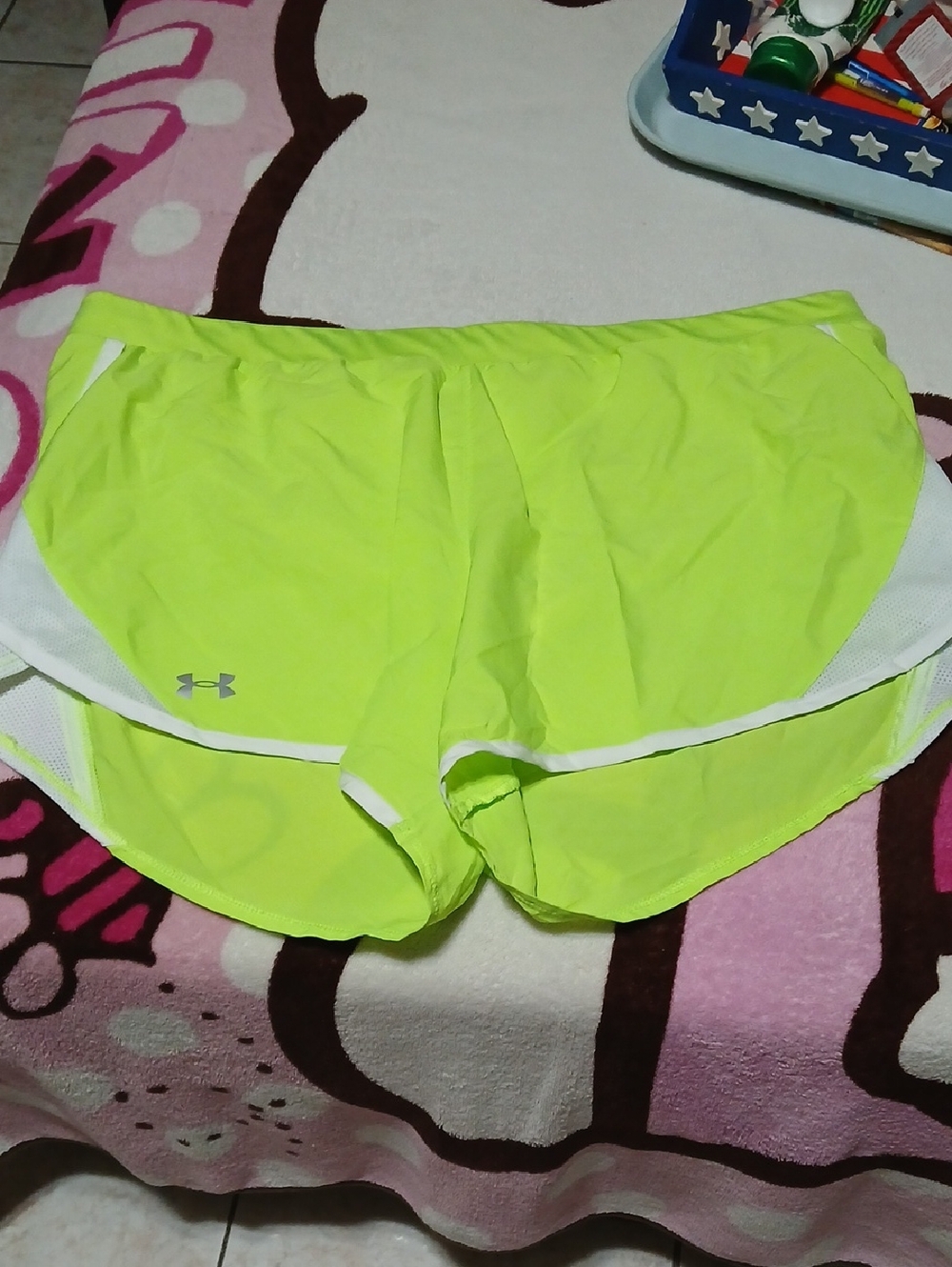 Under Armour Women’s Neon Lime Athletic Running Shorts with White Trim